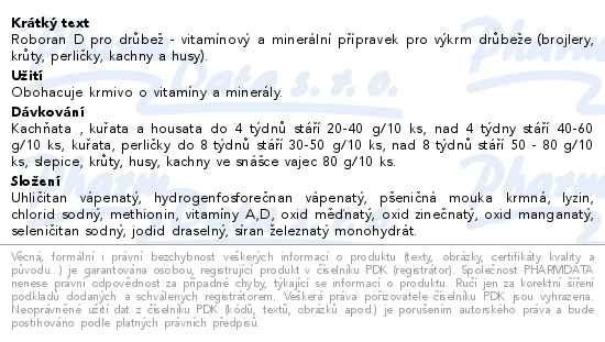 Příbalový leták - Roboran D a.u.v.1kg