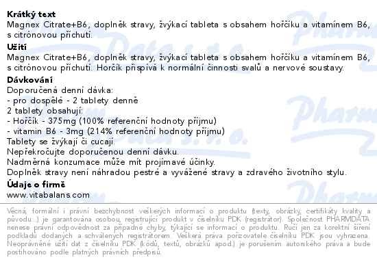 Příbalový leták - Magnex Citrate 375mg+B6 chew 100 tablet
