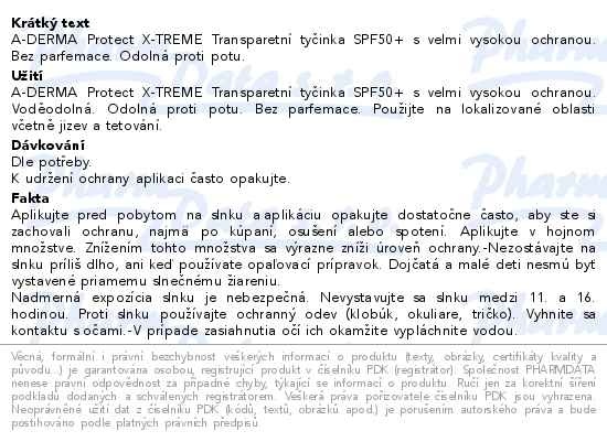 Příbalový leták - A-DERMA Protect X-TREME Transp.tyčinka SPF50+ 8g