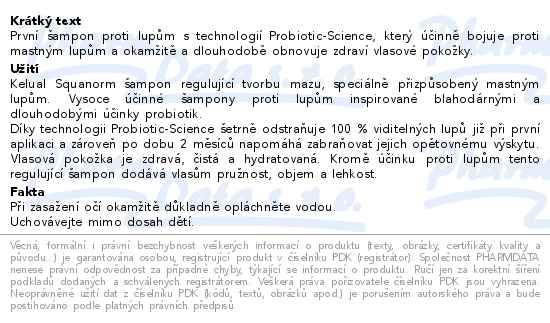 Příbalový leták - DUCRAY Kelual Squanorm Šampon na mastné lupy náplň 400ml