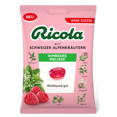 Bonbóny Ricola Bylinné 75 g Melisa Malinová Bez cukru
